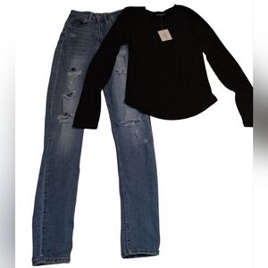 H&M Distressed Jeans & NWT Ribbed Long Sleeve Tee